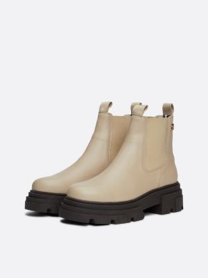 white leather contrast chunky sole chelsea boots for women tommy hilfiger