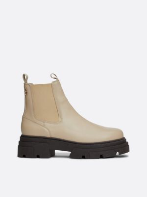 white leather contrast chunky sole chelsea boots for women tommy hilfiger