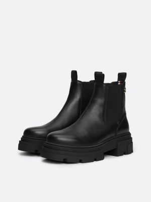 schwarz chelsea-boot aus leder mit klobiger sohle für damen - tommy hilfiger