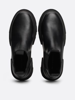 black leather contrast chunky sole chelsea boots for women tommy hilfiger