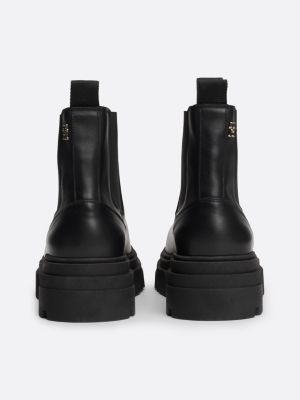 black leather contrast chunky sole chelsea boots for women tommy hilfiger