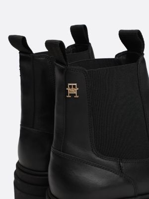 schwarz chelsea-boot aus leder mit klobiger sohle für damen - tommy hilfiger