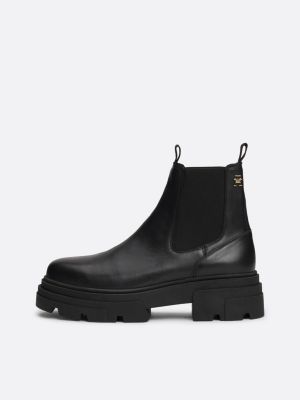 black leather contrast chunky sole chelsea boots for women tommy hilfiger