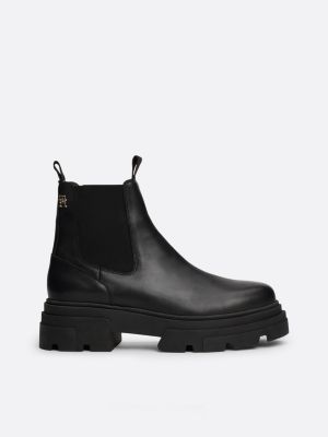 black leather contrast chunky sole chelsea boots for women tommy hilfiger