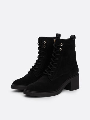 black suede lace-up heeled mid boots for women tommy hilfiger