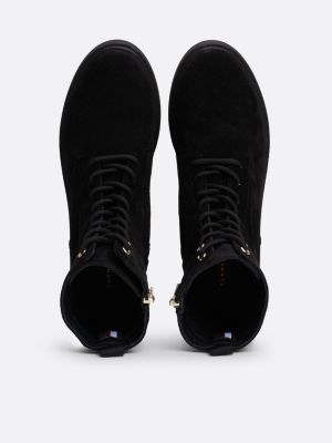 black suede lace-up heeled mid boots for women tommy hilfiger