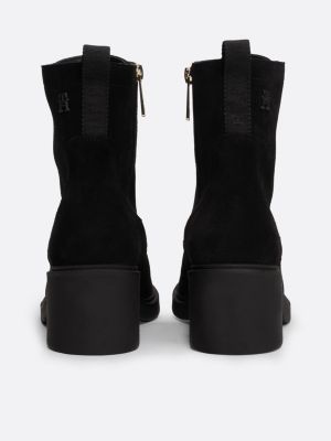 bottes mi-mollet en daim à talon et lacets noir pour femmes tommy hilfiger