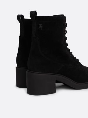 bottes mi-mollet en daim à talon et lacets noir pour femmes tommy hilfiger