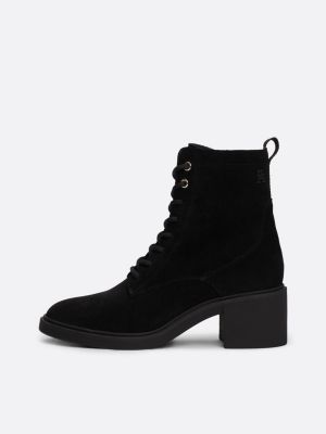 black suede lace-up heeled mid boots for women tommy hilfiger