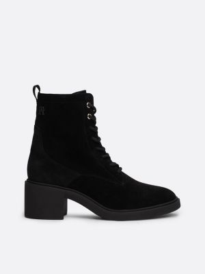 Suede Lace Up Cleat Mid Boots Black Tommy Hilfiger