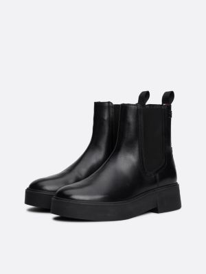 black leather logo tape chelsea boots for women tommy hilfiger