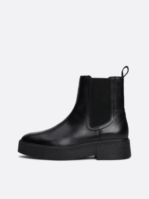 black leather logo tape chelsea boots for women tommy hilfiger