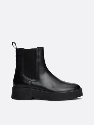 black chelsea-boot aus leder mit logo-tape für damen - tommy hilfiger