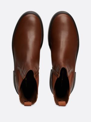 brown leather logo tape chelsea boots for women tommy hilfiger