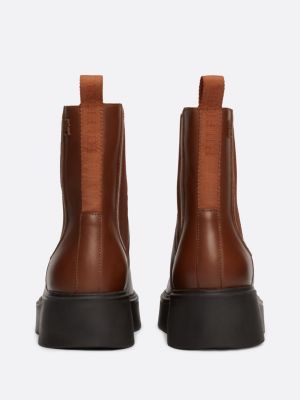 brown leather logo tape chelsea boots for women tommy hilfiger