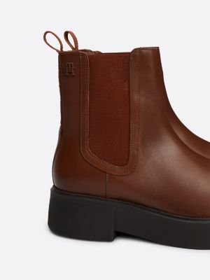 bottines chelsea en cuir à bande de logo marron pour femmes tommy hilfiger