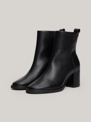 black th monogram leather ankle boots for women tommy hilfiger