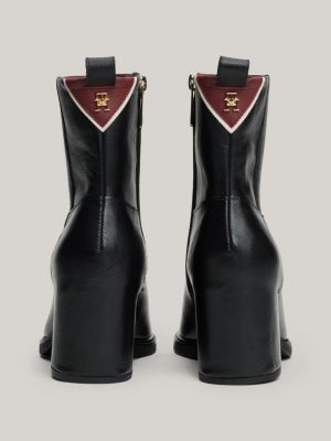 black th monogram leather ankle boots for women tommy hilfiger