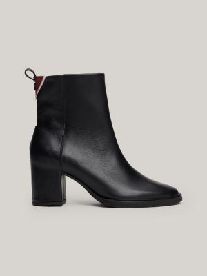 black th monogram leather ankle boots for women tommy hilfiger