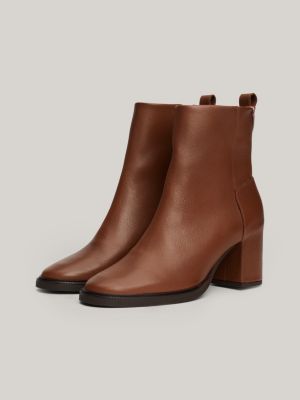 brown th monogram leather ankle boots for women tommy hilfiger