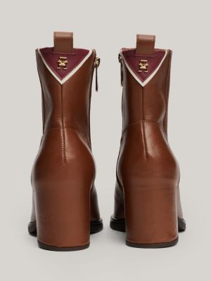 brown th monogram leather ankle boots for women tommy hilfiger