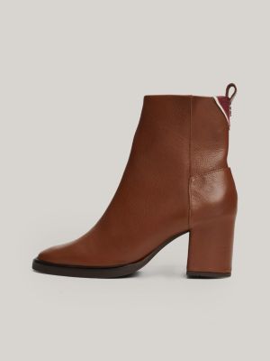 brown th monogram leather ankle boots for women tommy hilfiger