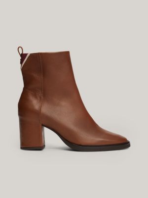 brown th monogram leather ankle boots for women tommy hilfiger