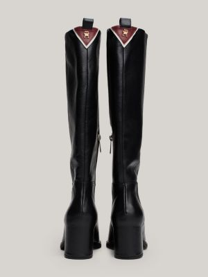 schwarz kniehoher stiefel aus leder mit th-monogramm für damen - tommy hilfiger