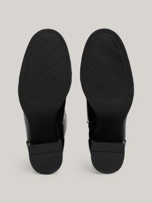 bottes hautes en cuir à monogramme th noir pour femmes tommy hilfiger