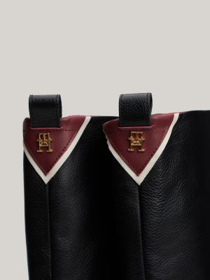 stivali al ginocchio in pelle con monogramma nero da donne tommy hilfiger