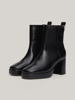 black th monogram leather heeled ankle boots for women tommy hilfiger