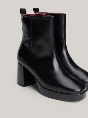 black th monogram leather heeled ankle boots for women tommy hilfiger