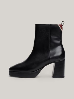 black th monogram leather heeled ankle boots for women tommy hilfiger