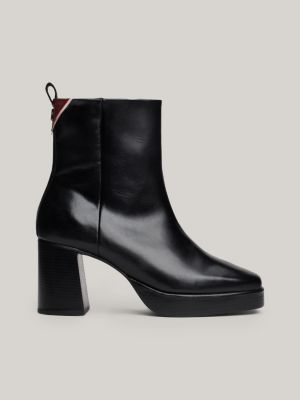 black th monogram leather heeled ankle boots for women tommy hilfiger