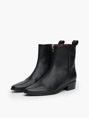 black th monogram leather cowboy boots for women tommy hilfiger