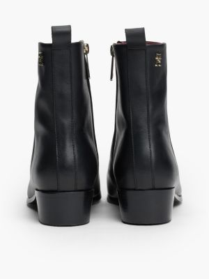 black th monogram leather cowboy boots for women tommy hilfiger