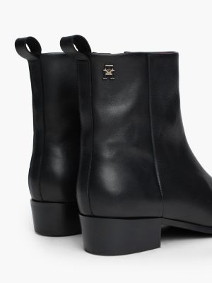 black th monogram leather cowboy boots for women tommy hilfiger