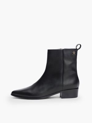 black th monogram leather cowboy boots for women tommy hilfiger