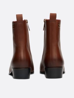 brown th monogram leather cowboy boots for women tommy hilfiger