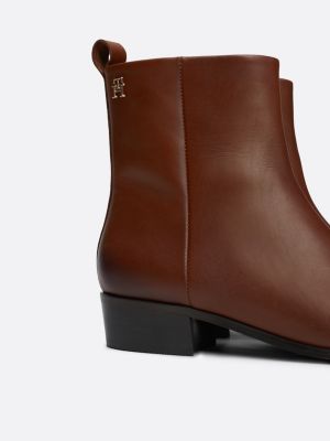 braun cowboystiefel aus leder mit th-monogramm für damen - tommy hilfiger