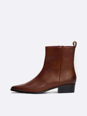 brown th monogram leather cowboy boots for women tommy hilfiger