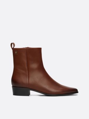 brown th monogram leather cowboy boots for women tommy hilfiger