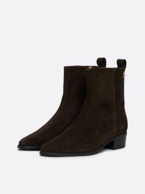 brown th monogram suede ankle cowboy boots for women tommy hilfiger