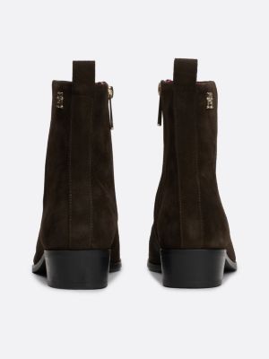 brown th monogram suede ankle cowboy boots for women tommy hilfiger