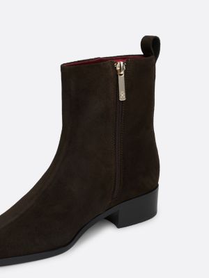 brown th monogram suede ankle cowboy boots for women tommy hilfiger