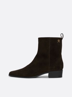 brown th monogram suede ankle cowboy boots for women tommy hilfiger