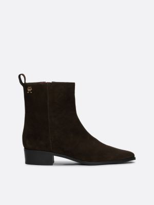 brown th monogram suede ankle cowboy boots for women tommy hilfiger