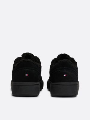 zwart warm gevoerde sneaker van suède voor dames - tommy hilfiger