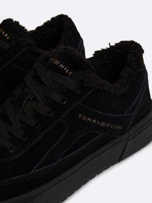 black warm lined suede trainers for women tommy hilfiger