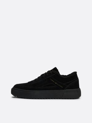 black warm lined suede trainers for women tommy hilfiger